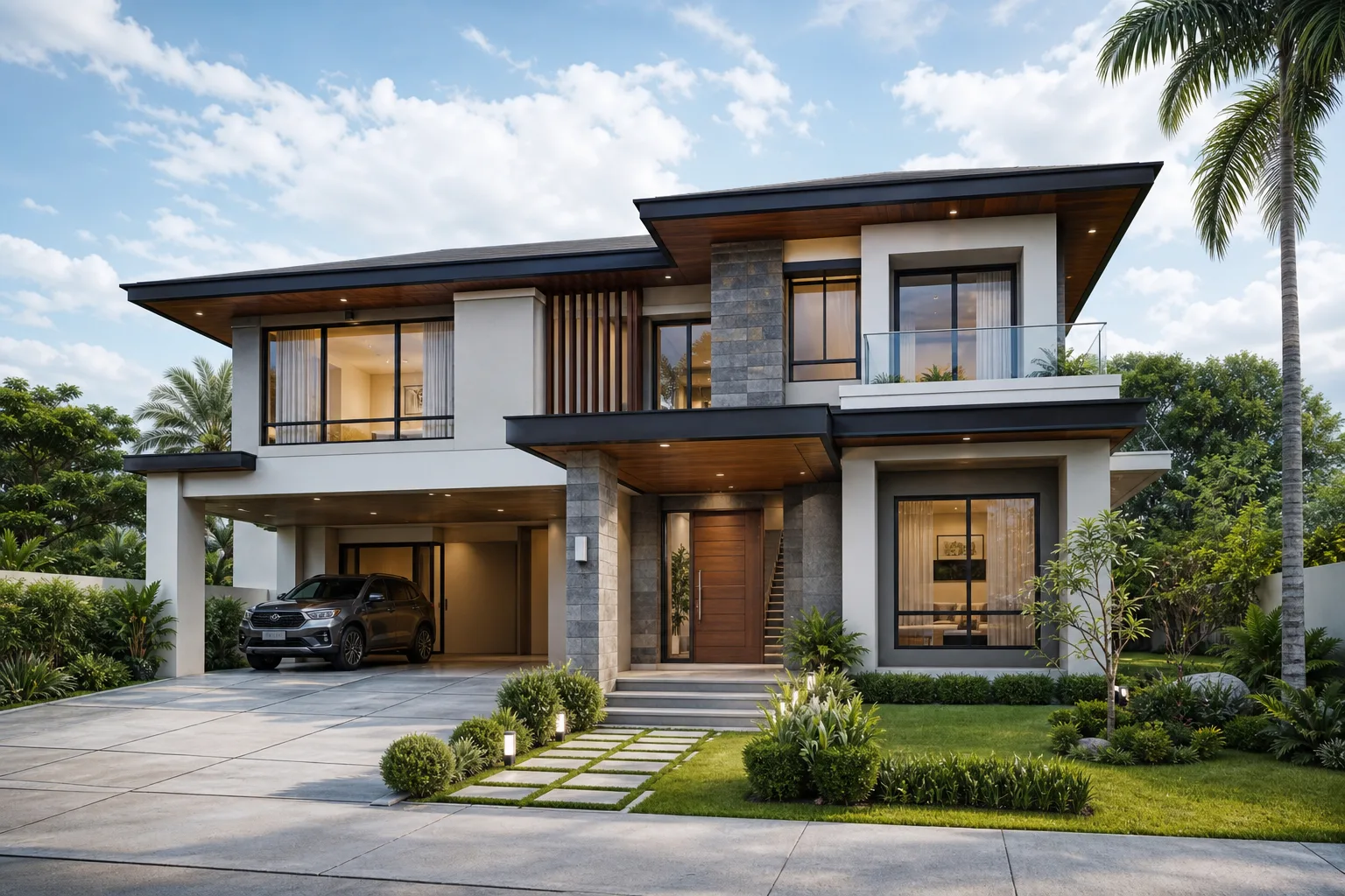 Concept rendering of a modern two-storey family residence.