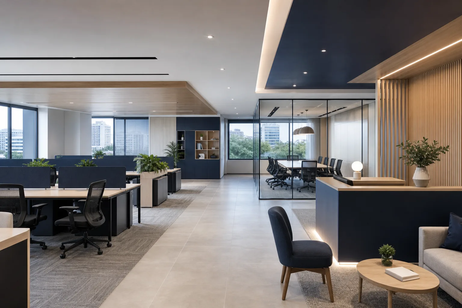 Concept rendering of a renovated professional office interior.